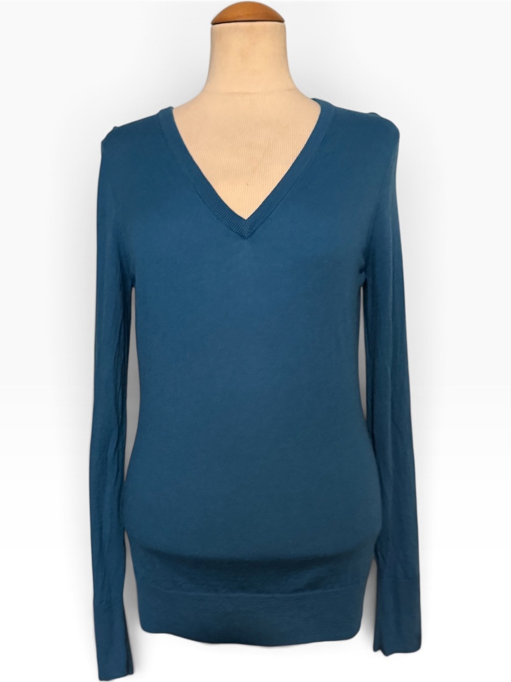 Trina Turk Merino Wool V Neck Sweater Blue